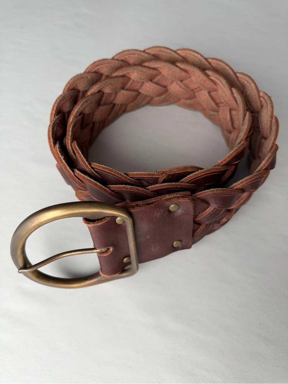 NWT vintage Abercrombie & Fitch Wide Braided Leather Belt Boho Brown Size M/L